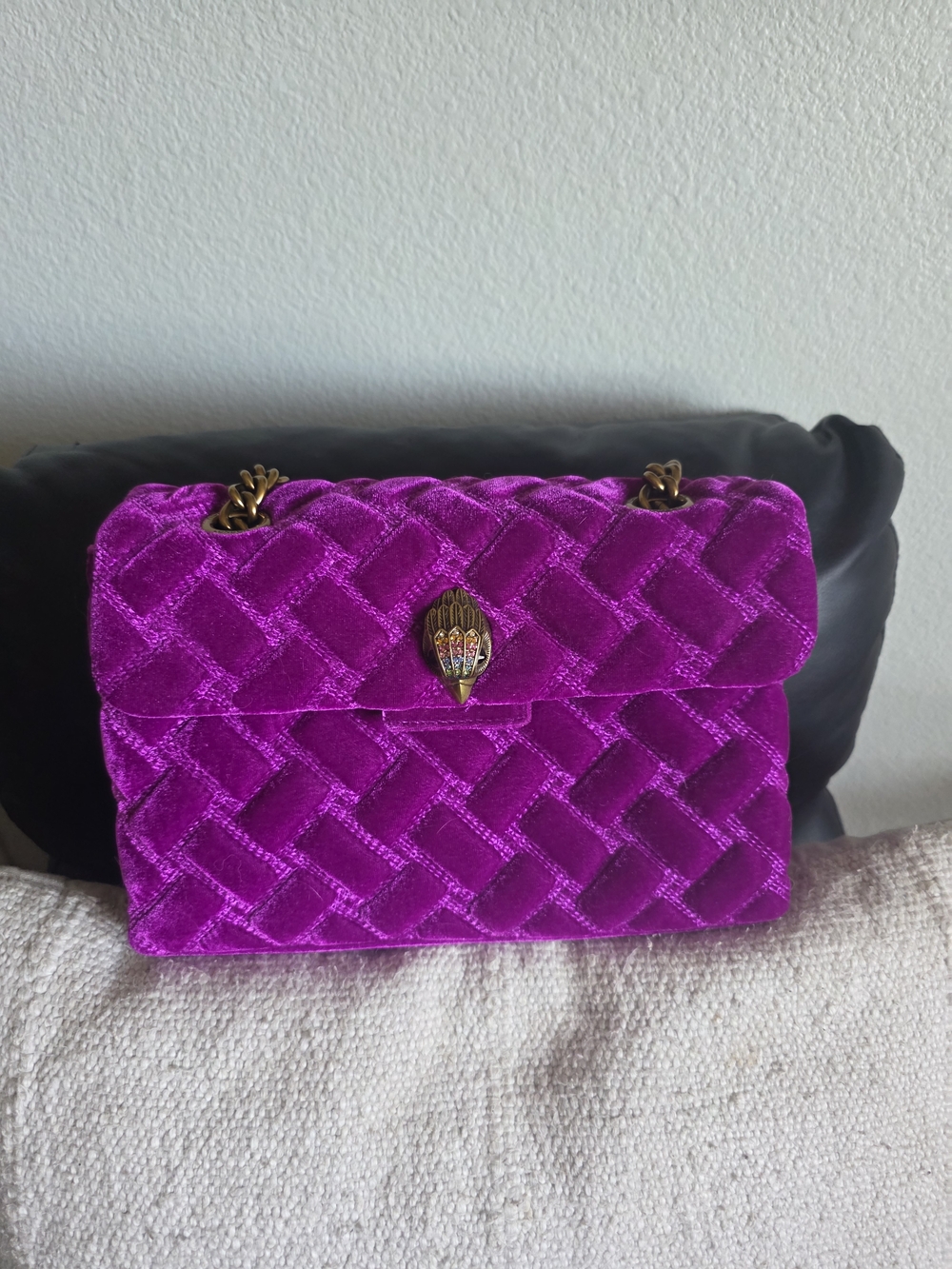 Kurt Geiger Quilted Velvet Kensington in Vivid Magenta